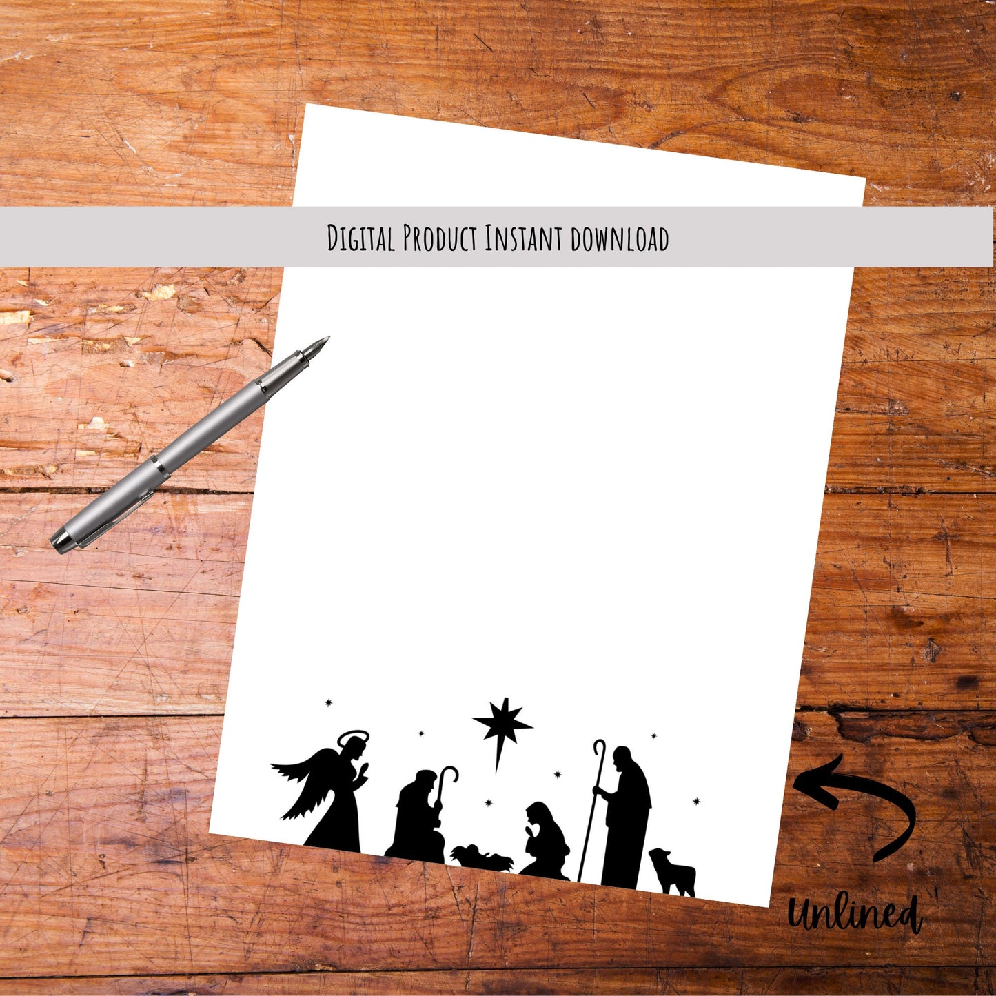 Nativity Scene Stationery Set/Nativity Scene Writing Paper/Lined and Unlined Pages/Instant Download/Christmas Stationery