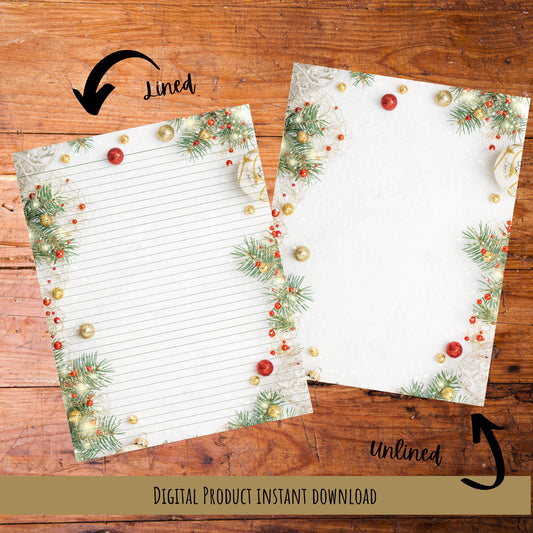 Holiday Decorations Stationery Set/Christmas Writing Paper/Digital Stationery/Christmas Lined Paper/Unlined Paper/Holiday Decor Paper