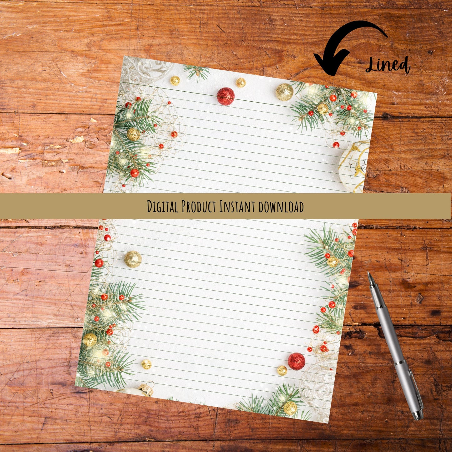 Holiday Decorations Stationery Set/Christmas Writing Paper/Digital Stationery/Christmas Lined Paper/Unlined Paper/Holiday Decor Paper